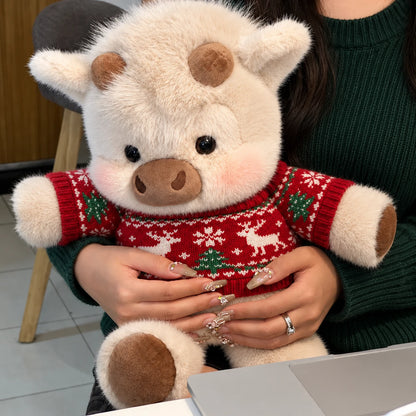 MooMellow Highland cow plushie, Holiday edition in a Christmas sweater