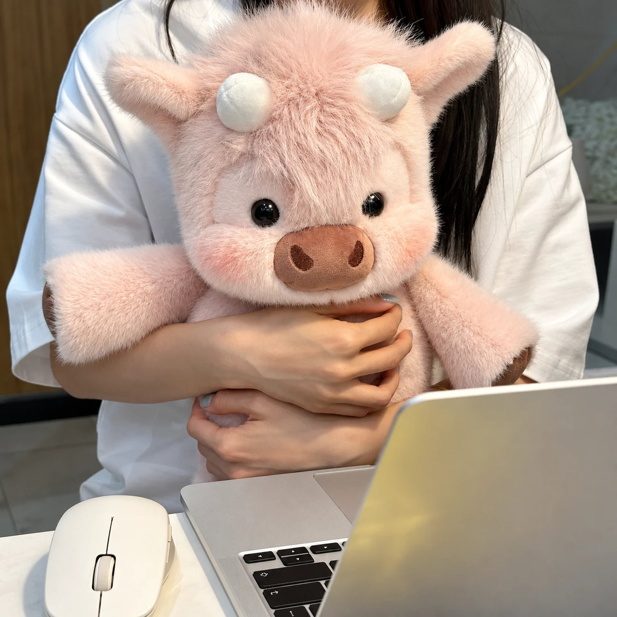 MooMellow Highland cow plushie in Pink